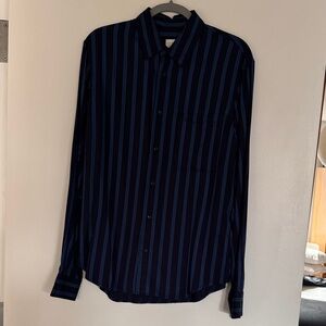 Sandro Men’s Med Long Sleeve Shirt Navy Blue w/Blue Stripes, Like New Never Worn